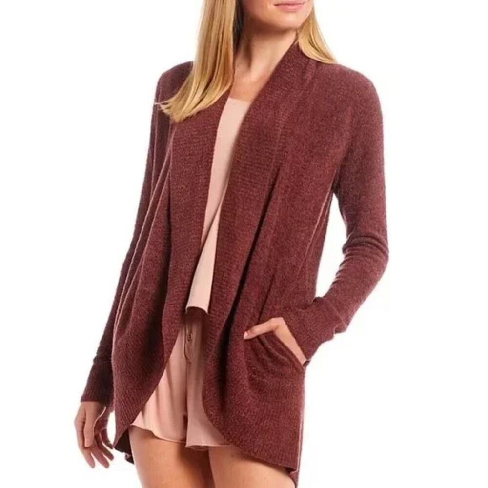 Barefoot Dreams Womens CozyChic Lite Circle Cardigan Open Front Burgundy Red S